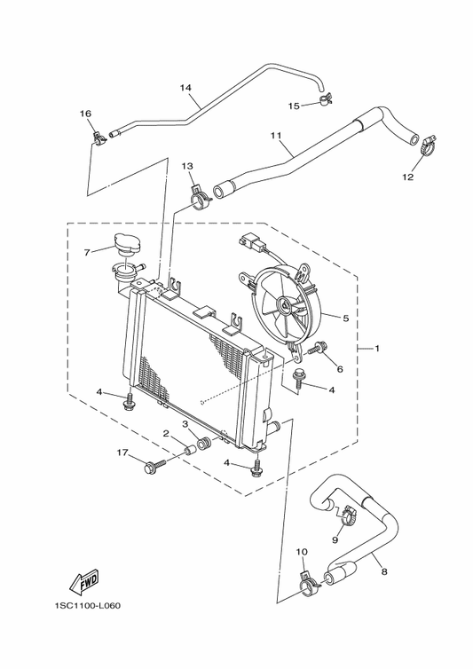 Yamaha 1SC-E2578-00 Hose 3 — shown on the Radiator & Hose parts diagram