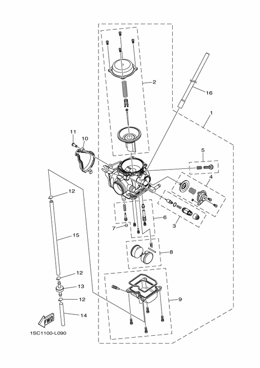 Yamaha 1SC-E4996-00 Pipe — shown on the Carburetor parts diagram