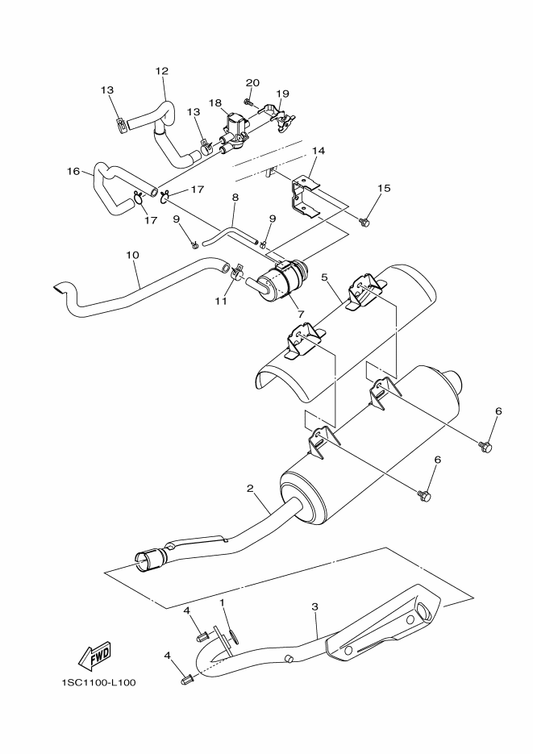 Yamaha 1SC-E4881-00 Hose, Bend 1 — shown on the Exhaust parts diagram