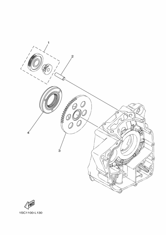 Yamaha 1SC-E5521-00 Shaft 1 — shown on the Starter Clutch parts diagram