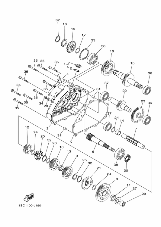 Yamaha 1SC-E541F-00 Stay, Cover 3 — shown on the Transmission parts diagram