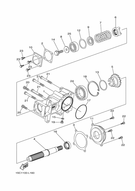 Yamaha 1SC-E3574-00 Bolt 2 — shown on the Middle Drive Gear parts diagram
