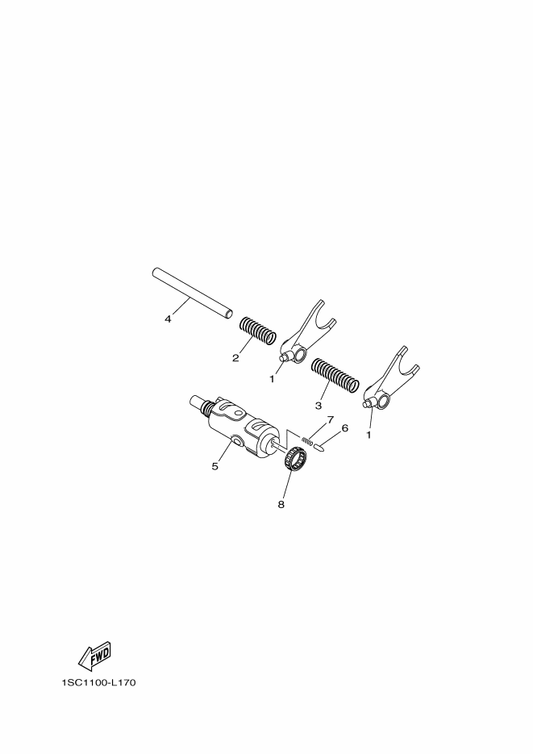 Yamaha 1SC-E8531-00 Bar, Shift Fork Guide 1 — shown on the Shift Cam & Fork parts diagram