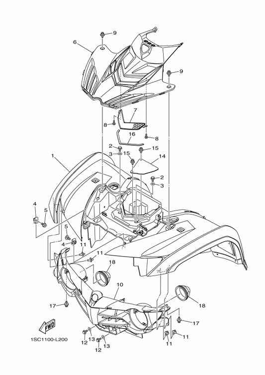Yamaha 1SC-F1500-30 Front Fender Assy — shown on the Front Fender parts diagram