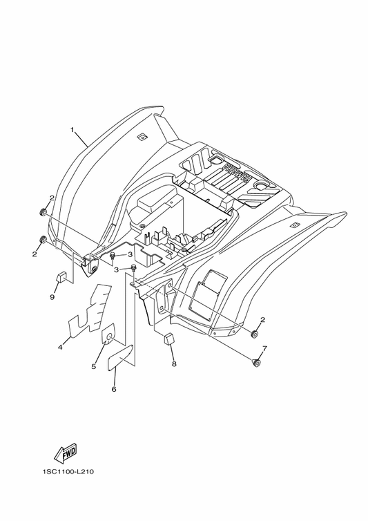 Yamaha 1SC-F1600-30 Rear Fender Assy. — shown on the Rear Fender parts diagram