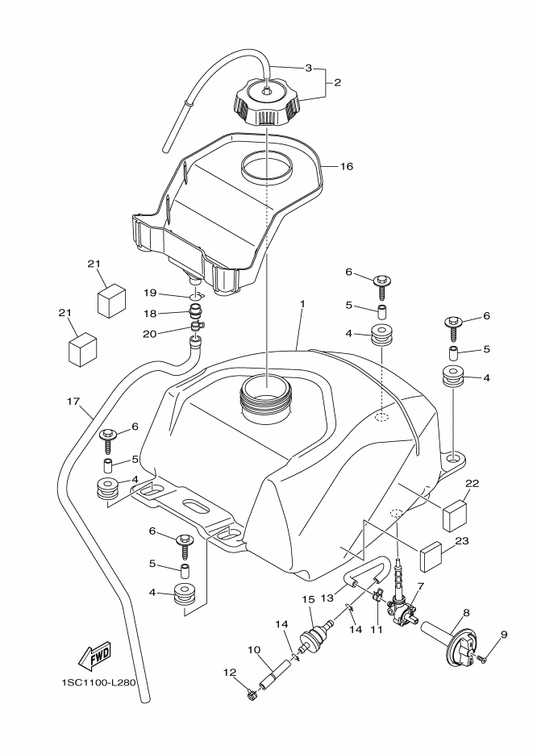 Yamaha 1SC-F41B6-00 Tube 3 — shown on the Fuel Tank parts diagram
