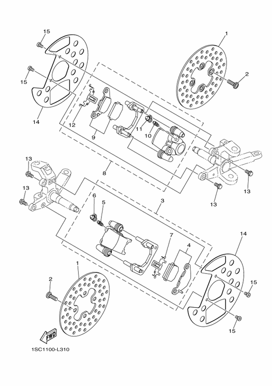 Yamaha 1SC-F582T-00 Disc, Brake (Left) — shown on the Front Brake Caliper parts diagram