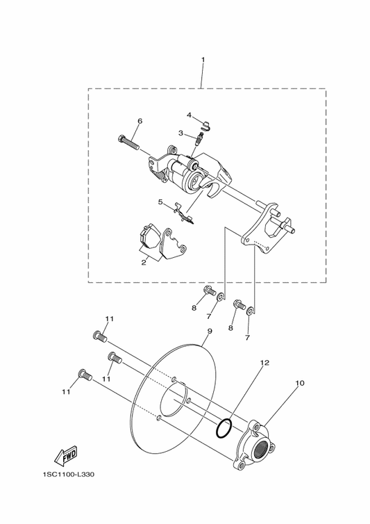Yamaha 1SC-F582V-00 Disc, Rear Brake 1 — shown on the Rear Brake Caliper parts diagram