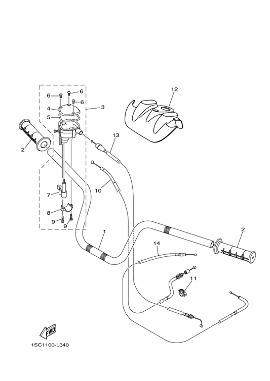 Yamaha 1SC-F6331-00 Cable, Starter 1 — shown on the Steering Handle & Cable parts diagram