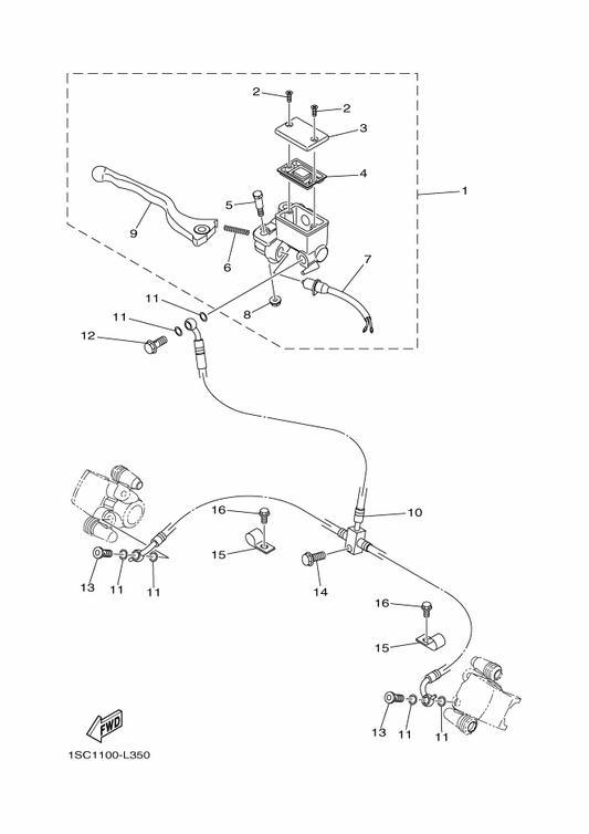 Yamaha 1SC-F244H-00 Bolt — shown on the Front Master Cylinder parts diagram