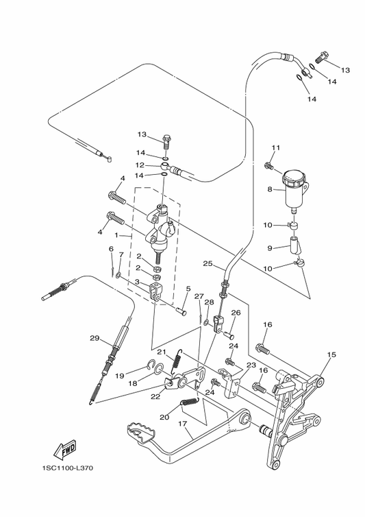 Yamaha 1SC-F637F-00 Cable, Control 2 — shown on the Rear Master Cylinder parts diagram