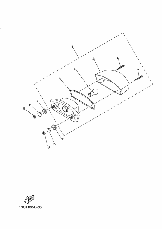 Yamaha 1SC-H4724-00 . Screw, Lens Fitting — shown on the Taillight parts diagram