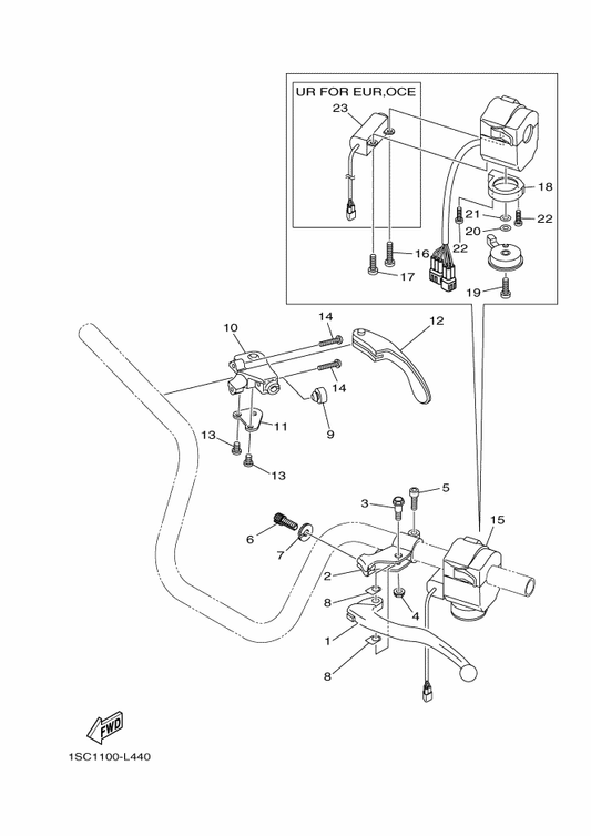 Yamaha 1SC-H3951-00 Bolt, Cable Adjusting — shown on the Handle Switch & Lever parts diagram
