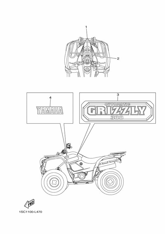 Yamaha 1SC-F153E-00 Emblem, Yamaha — shown on the Graphics parts diagram