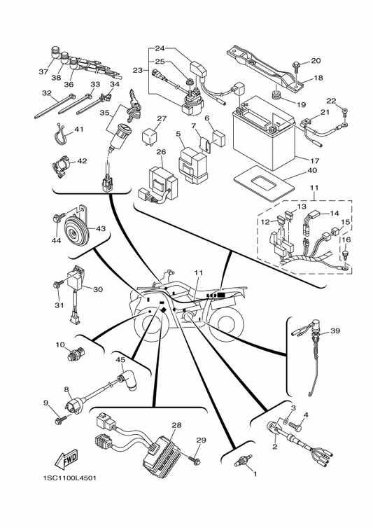 Yamaha 1SC-H2590-10 Wire Harness Assy — shown on the Electrical 1 parts diagram