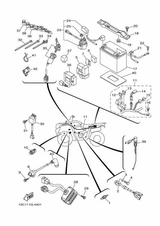 Yamaha 1SC-H2590-00 Wire Harness Assy — shown on the Electrical 1 parts diagram