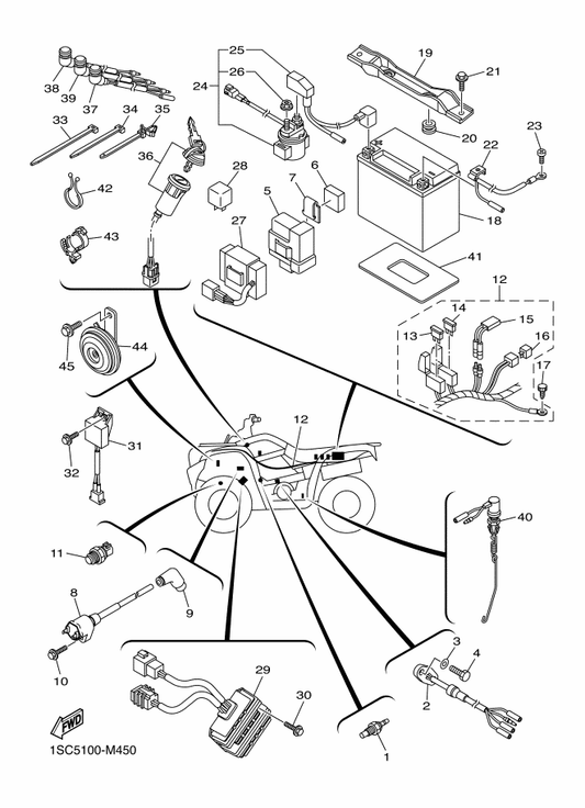 Yamaha 1SC-H2115-00 . Wire, Plus Lead — shown on the Electrical 1 parts diagram