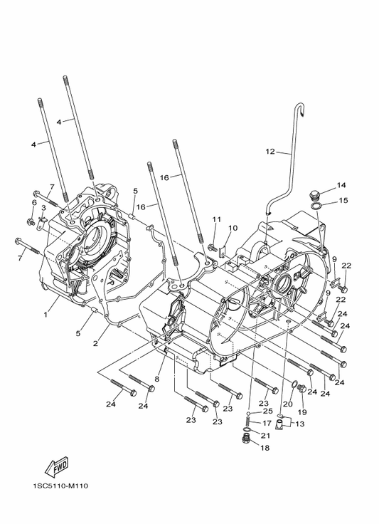 Yamaha 1SC-E1362-00 Bolt, Cylinder Holding 2 — shown on the Crankcase parts diagram