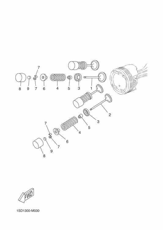 Yamaha 1SD-12153-30 Lifter, Valve — shown on the Valve parts diagram