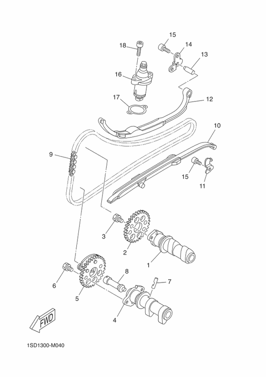 Yamaha 90105-07X00 Bolt, Flange — shown on the Camshaft & Chain parts diagram