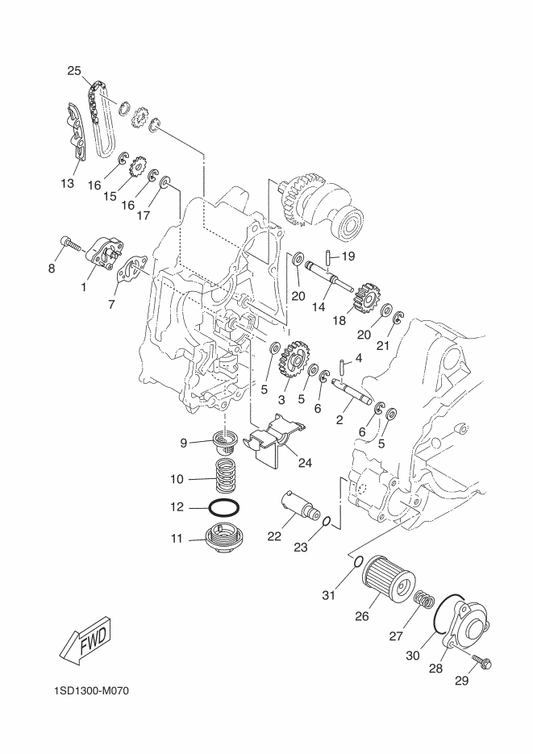 Yamaha 1SD-E3342-00 Shaft, Idle Gear — shown on the Oil Pump parts diagram