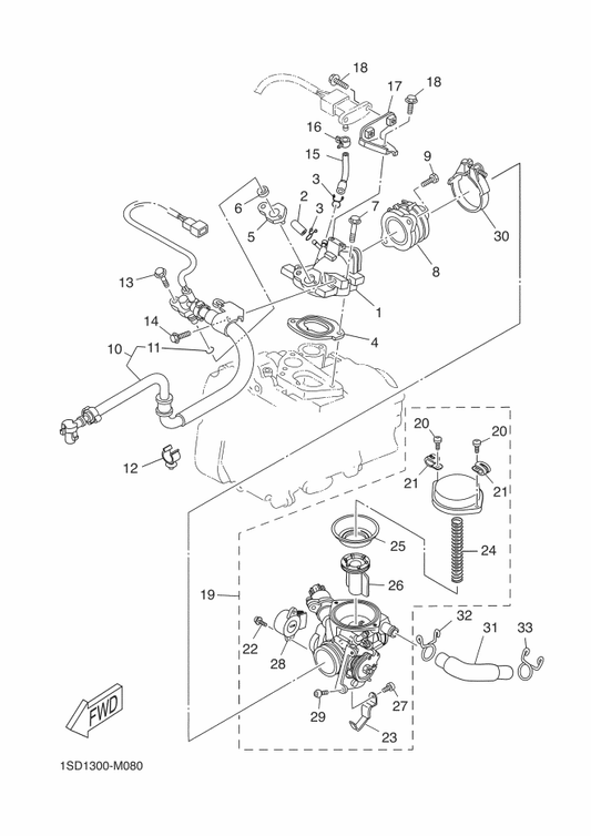 Yamaha 1SD-13930-00 Pipe Inlet Assembly — shown on the Intake parts diagram