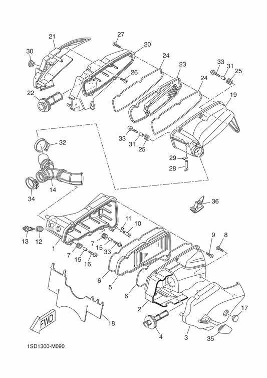 Yamaha 90111-05X13 Bolt,Hex. Socket Button — shown on the Intake 2 parts diagram