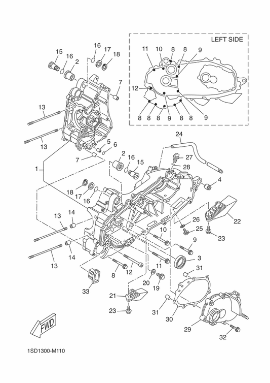 Yamaha 90105-06X45 Bolt, Flange — shown on the Crankcase parts diagram