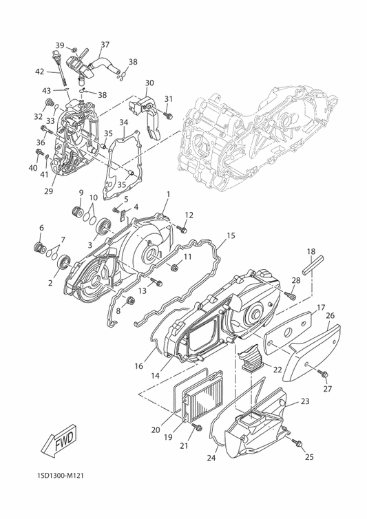 Yamaha BL1-E5475-00 Duct, Air — shown on the Crankcase Cover 1 parts diagram
