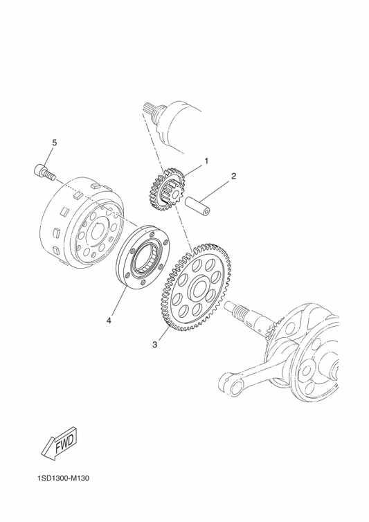Yamaha 1SD-E5512-00 Gear, Idler 1 — shown on the Starter parts diagram