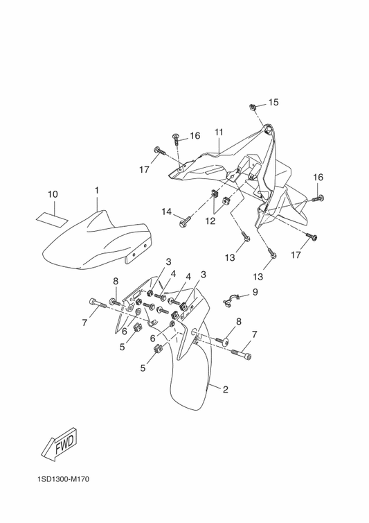 Yamaha 1SD-F153A-00 Emblem, Yamaha — shown on the Fender parts diagram