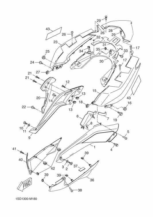 Yamaha 1SD-F176E-00 Plate — shown on the Side Cover parts diagram