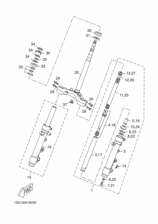 Yamaha 1SD-F3107-00 . Outer Tube Comp. (R.H) — shown on the Steering parts diagram