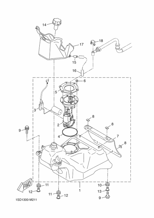 Yamaha 1SD-F4110-00 Fuel Tank Comp. — shown on the Fuel Tank parts diagram