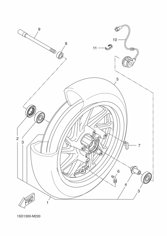 Yamaha 1SD-H3755-00 Sensor, Speed — shown on the Front Wheel parts diagram
