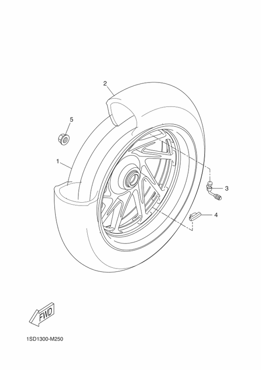 Yamaha 1SD-F5338-00 Cast Wheel, Rear — shown on the Rear Wheel parts diagram
