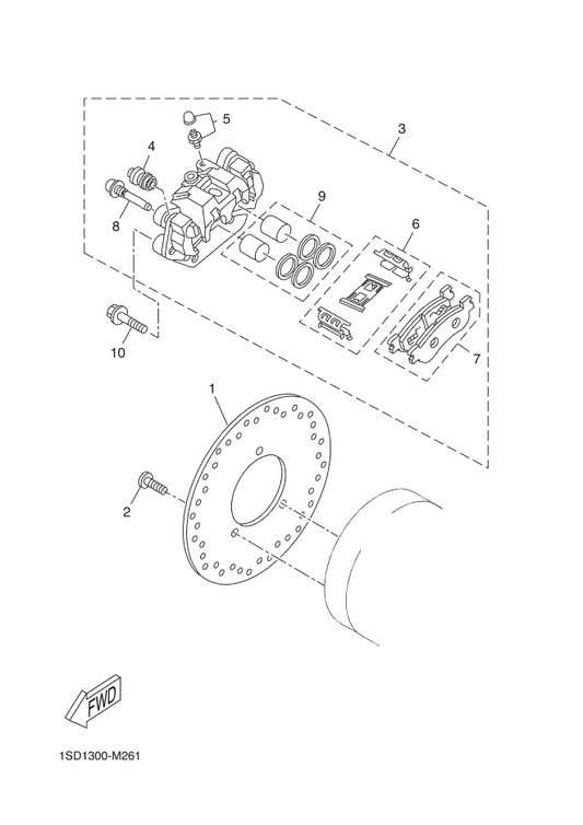 Yamaha 1SD-F580W-11 Caliper Assy, Rear 2 — shown on the Rear Brake Caliper parts diagram