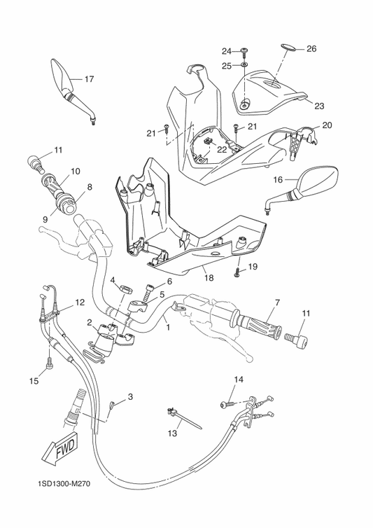 Yamaha 1SD-F6110-00 Handle Comp. — shown on the Steering Handle & Cable parts diagram
