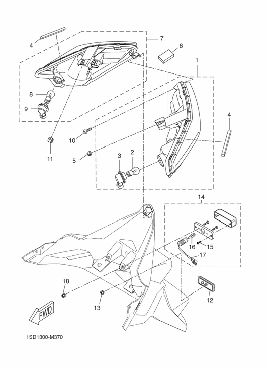 Yamaha 1SD-H4710-01 Taillight Unit Assy — shown on the Taillight parts diagram