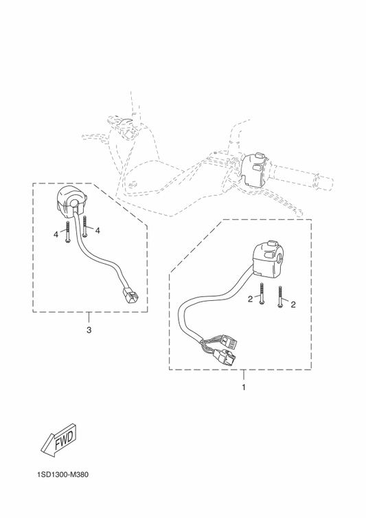 Yamaha 37P-H3975-01 Switch, Handle 2 — shown on the Handle Switch & Lever parts diagram