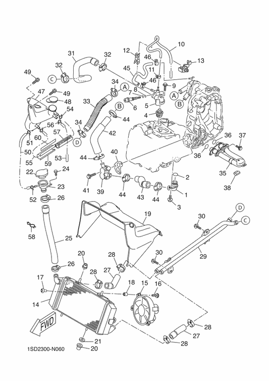 Yamaha 90450-27X00 . Hose Clamp Assy — shown on the Radiator & Hose parts diagram