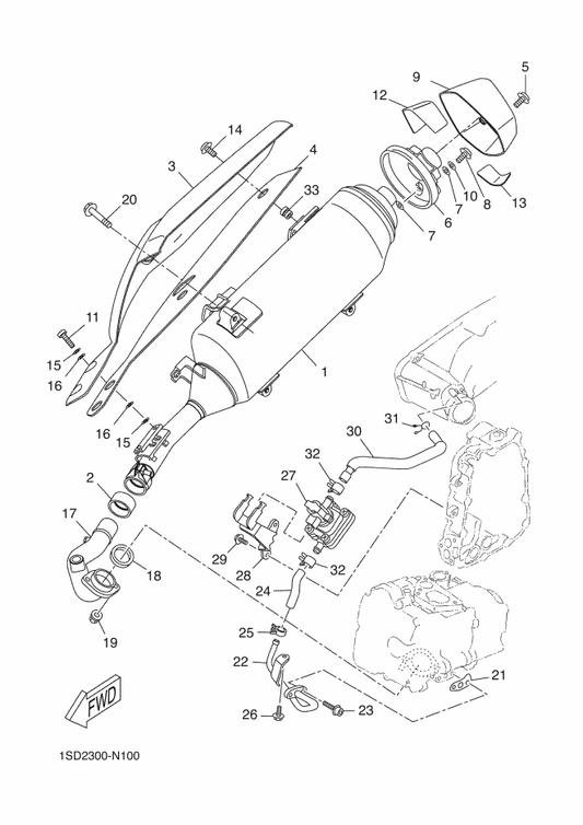 Yamaha 1SD-14871-00 Pipe 1 — shown on the Exhaust parts diagram