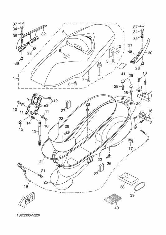 Yamaha 1SD-F478G-00 Stopper — shown on the Seat parts diagram