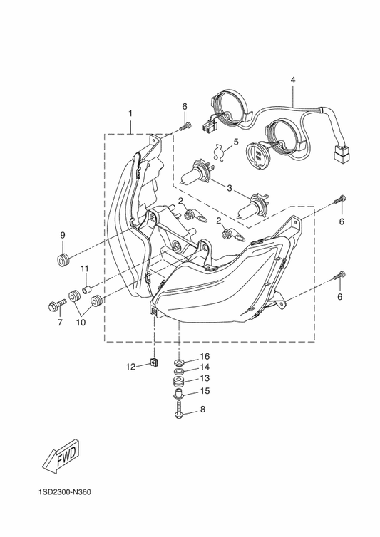 Yamaha 1SD-H410A-01 Headlight Unit Comp. — shown on the Headlight parts diagram