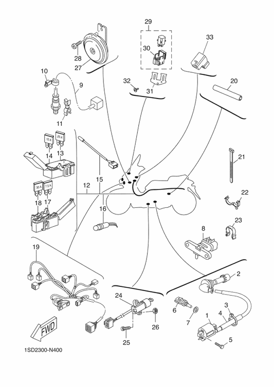 Yamaha 1SD-H2509-00 Wire, Sub Lead — shown on the Electrical 2 parts diagram