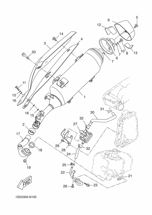 Yamaha 1SD-E4738-10 Protector, Muffler 3 — shown on the Exhaust parts diagram