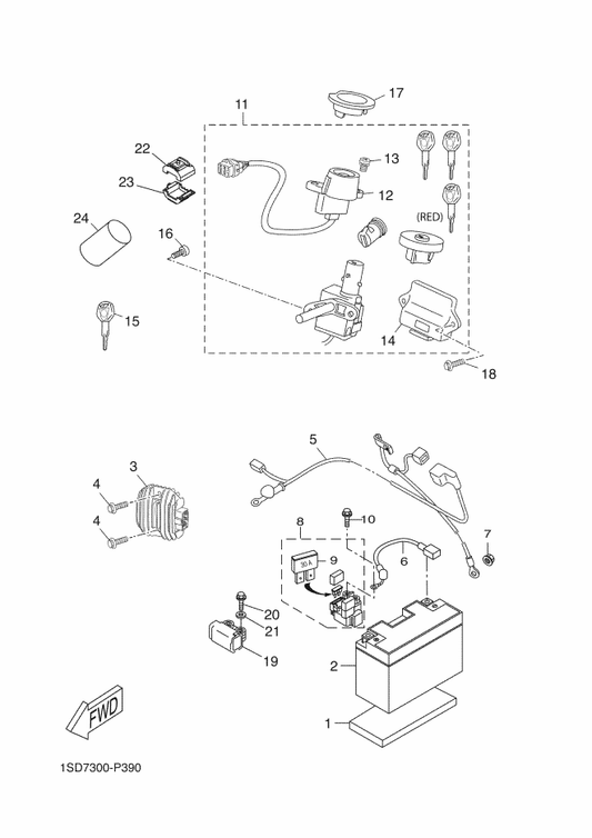 Yamaha 1SD-WH250-00 Main Sw. Immobilizer Kit — shown on the Electrical 1 parts diagram