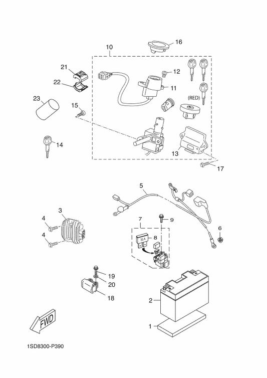 Yamaha 1SD-WH250-20 Main Sw. Immobilizer Kit — shown on the Electrical 1 parts diagram