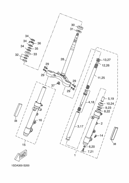 Yamaha 1SD-F3102-00 Front Fork Assy (L.H) — shown on the Steering parts diagram
