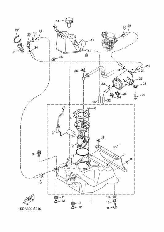 Yamaha 1SD-H5701-00 . Sender Assy — shown on the Fuel Tank parts diagram